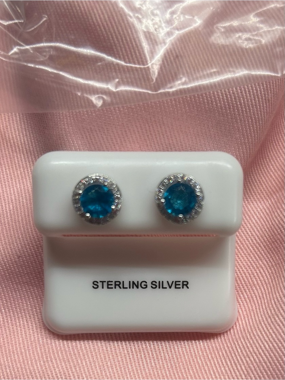 Sterling Silver Blue Moissanite Crystal Halo Stud Earrings